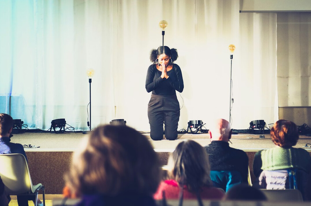 person practicing public speaking