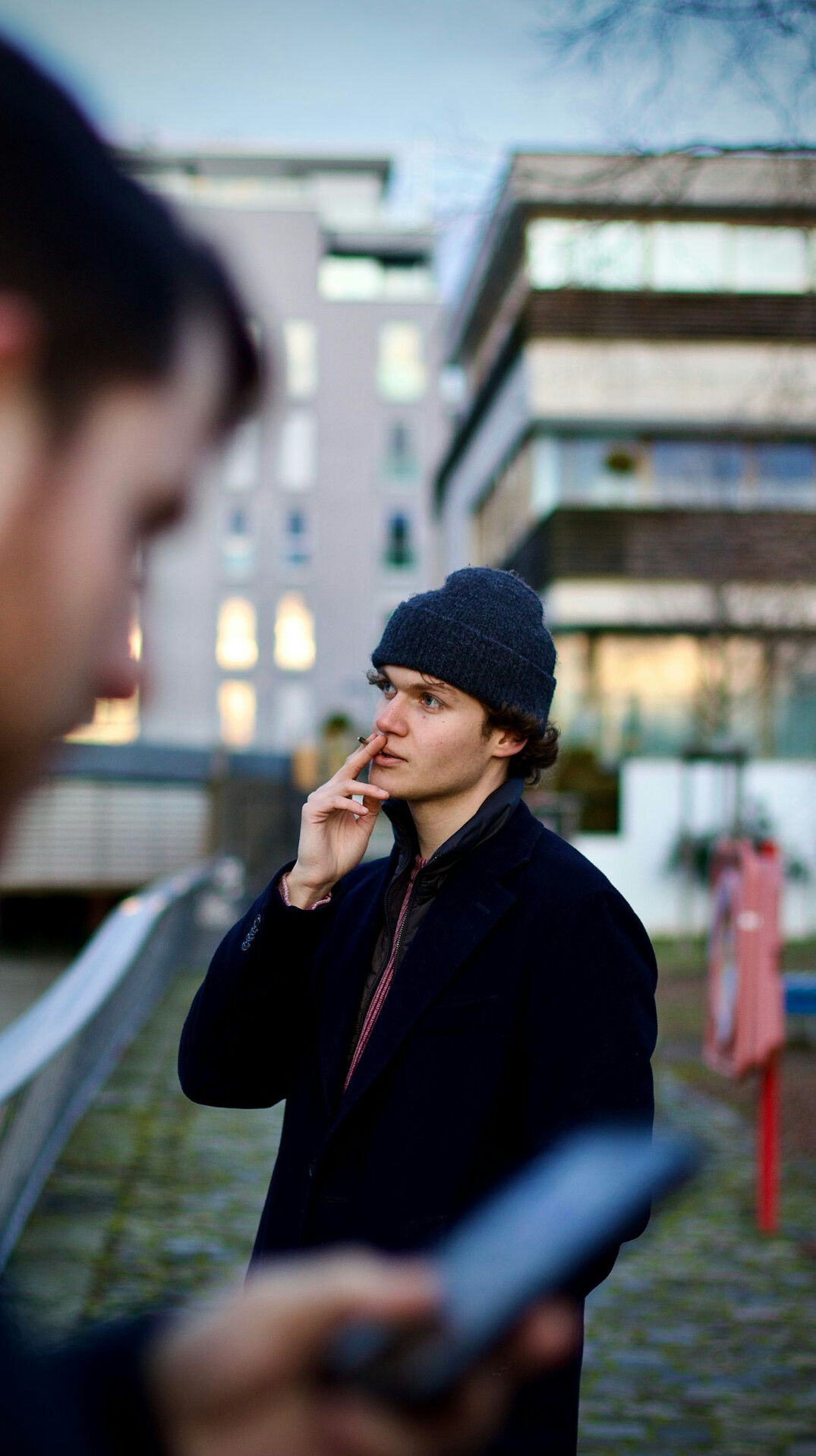 person making eye contact during conversation