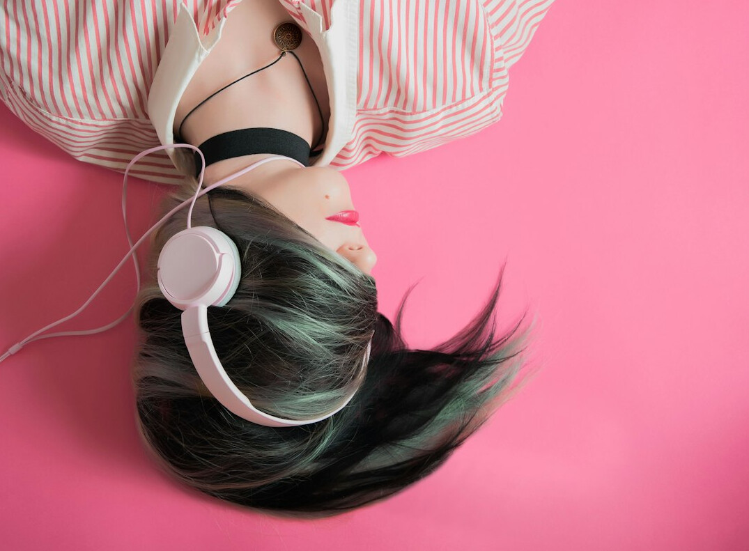 person listening to podcast